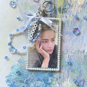 Blue Kpop Photocard Holder Keychain, Custom Phone Charm & Bracelet