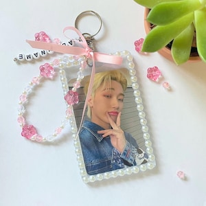 Pink Kpop Photocard Holder Keychain, Bag Charm & Bracelet