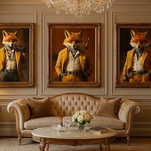 Fox Art Printable Wall Decor – Digital Download | Anthropomorphic Fox Portraits | Quirky Animal Art for Office, Living Room, Bedroom