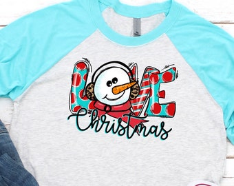 Snowman Christmas Raglan - Love Christmas Shirt - Snowman Raglan - Christmas Baseball Shirt