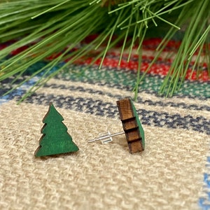 Christmas Tree Earrings - Wooden Tree Earrings - Christmas Jewelry - Secret Santa Gift - Gifts Under 5 - Stocking Stuffer Ideas