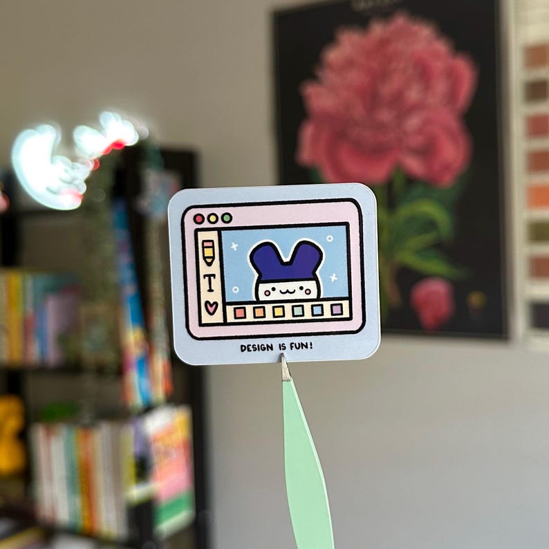 Design is Fun Sticker: Gift for Graphic Designers, Software Engineers, and UI/UX Designers, Kawaii Sticker, Computer Art Program Nostalgic Y2K Sticker, Silly Illustration, Tamagotchi Mimitchi Sticker
