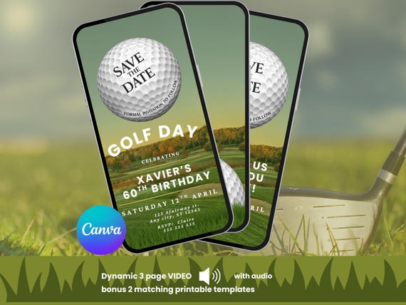 golf theme party invitations birthday invitation MP4 for birthday golfing event bonus 5x7" printables save the date custom golfers evite