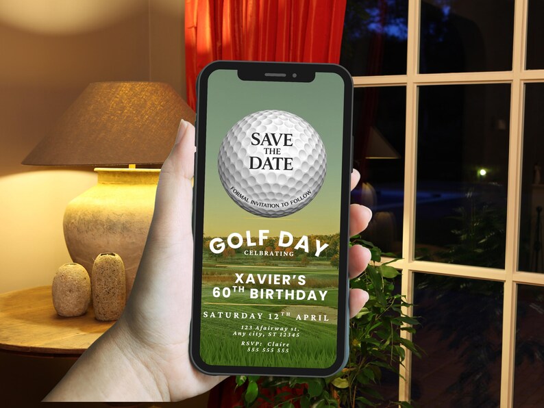 Invitaciones para fiestas temáticas de golf, invitación de cumpleaños MP4 para eventos de golf, bono de 5x7", imprimibles, guardar la fecha, invitación personalizada para golfistas imagen 4