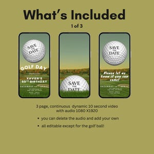 Invitaciones para fiestas temáticas de golf, invitación de cumpleaños MP4 para eventos de golf, bono de 5x7", imprimibles, guardar la fecha, invitación personalizada para golfistas imagen 2