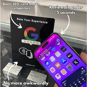1TapDone Google Review NFC Table Stand • Instant Tap-to-Review Display • Google Business Review Booster • NFC Sign • Black • Google NFC