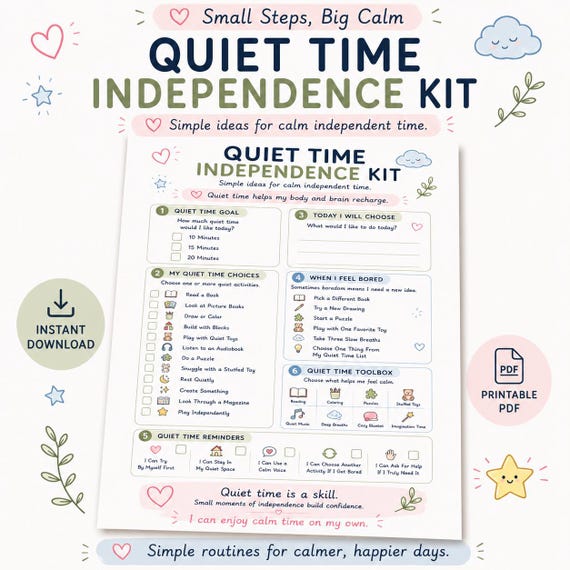 Quiet Time Printable for Kids-Independent Play Activity Sheet-Screen Free Quiet Time Routine-Preschool Quiet Time Toolkit