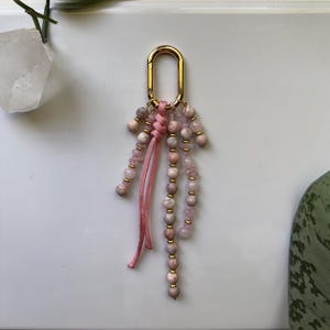 Pink Aura Bag Charm | Gemstone Charm | Pink Beaded Bag Charm