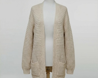 DK Casual Crochet Cardigan Pattern (XS-5XL) | Textured Pocket Cardigan PDF