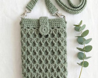 Textured Crochet Phone Bag Pattern | DIY Sage Green Crossbody Pouch | 3D Stitch Festival Purse