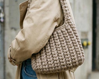 Chunky Puff Stitch Shoulder Bag Pattern | DIY Minimalist Hobo Bag PDF | Textured Cloud Tote