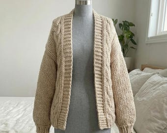 Chunky Cable Cardigan Knitting Pattern no Buttons | Oversized Sweater