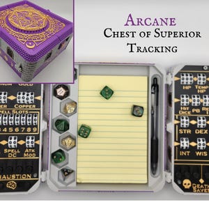 Arcane Chest of Superior Tracking - Dungeons and Dragons Dice Tray, Character Tracker, and more in one convenient box! GLOWS in the DARK!