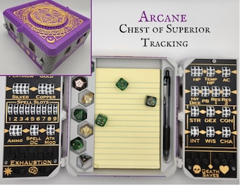 Arcane Chest of Superior Tracking - Vassoio per dadi di Dungeons and Dragons, strumento di tracciamento dei personaggi e molto altro in un'unica comoda scatola! BRILLA al BUIO!