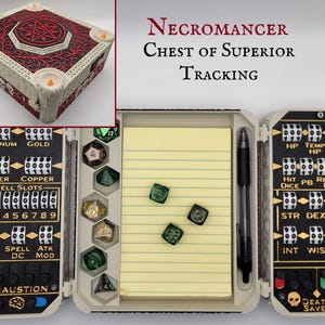 Necromancer Chest of Superior Tracking - Dungeons and Dragons Dice Tray, Character Tracker, and more in one convenient box!