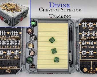 Divine Chest of Superior Tracking - Dungeons and Dragons Dice Tray, Character Tracker, and more in one convenient box!