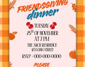 Plantilla de invitación para cena de otoño de Acción de Gracias con amigos