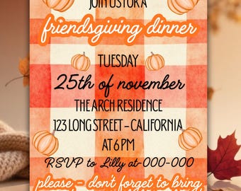 Plantilla de invitación para cena de calabaza de Acción de Gracias