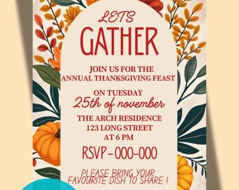 Thanksgiving Dinner Invitation Let’s Gather Invite
