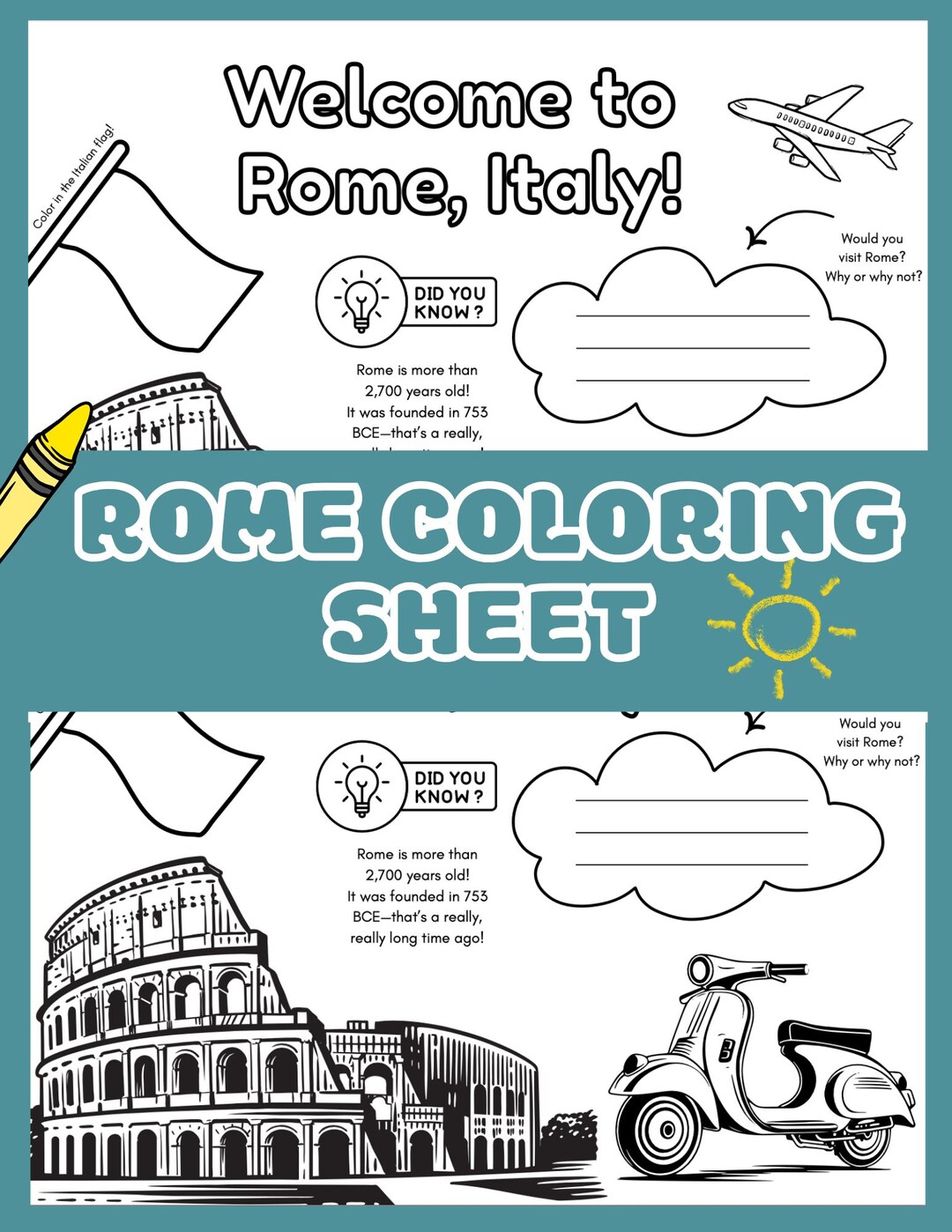 Color Rome, Italy | Educational City Coloring Page for Kids | K-12 ...