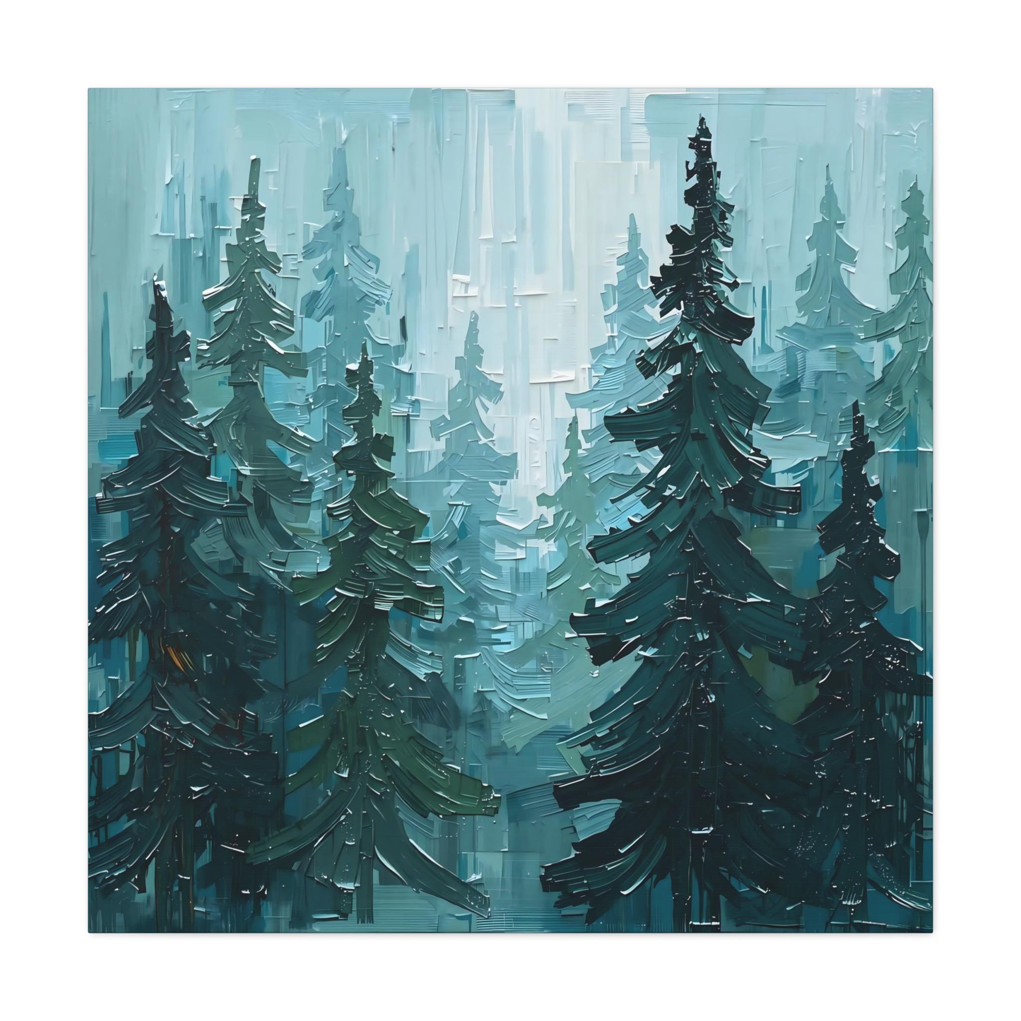Teal Forest Canvas Print: Abstract Pine Tree Art