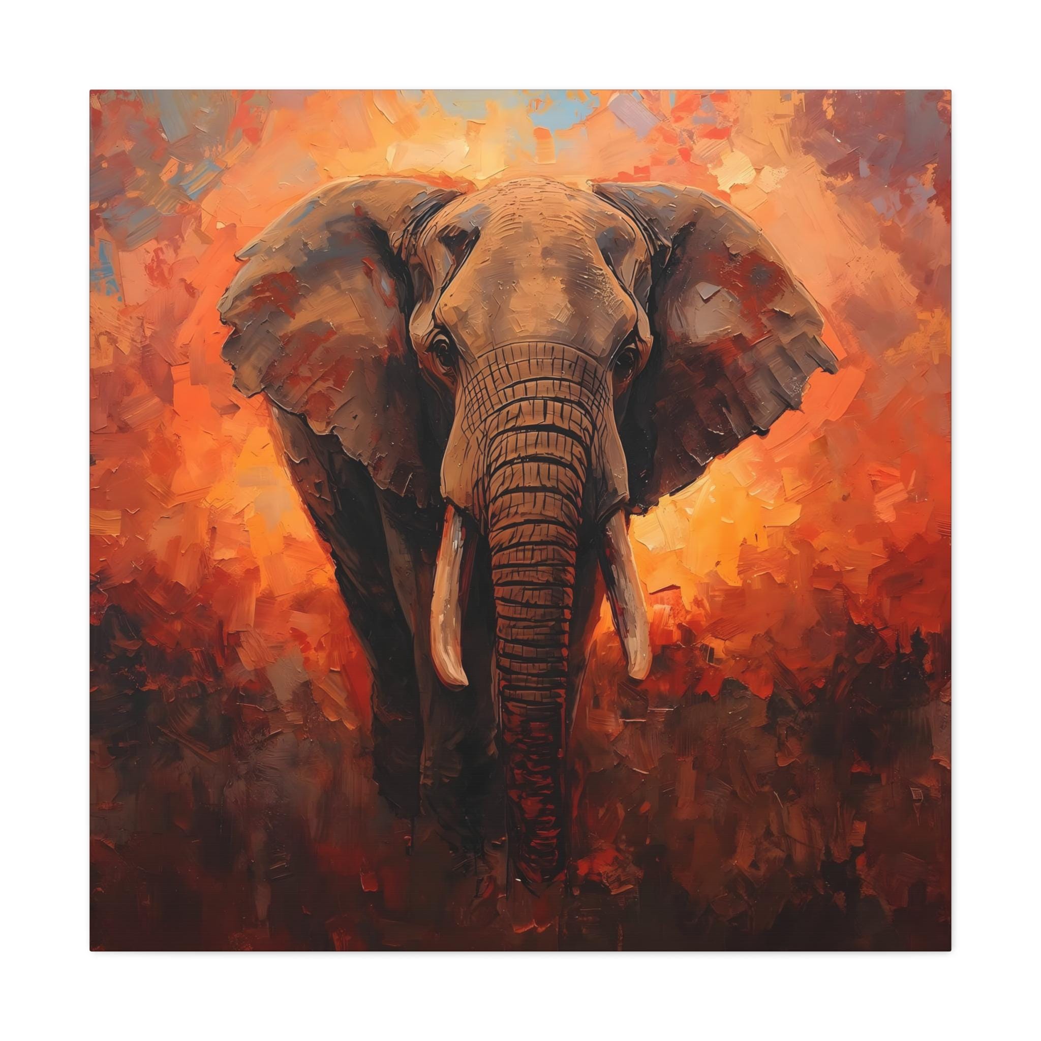 Elephant Sunset Canvas Art: African Wildlife Painting