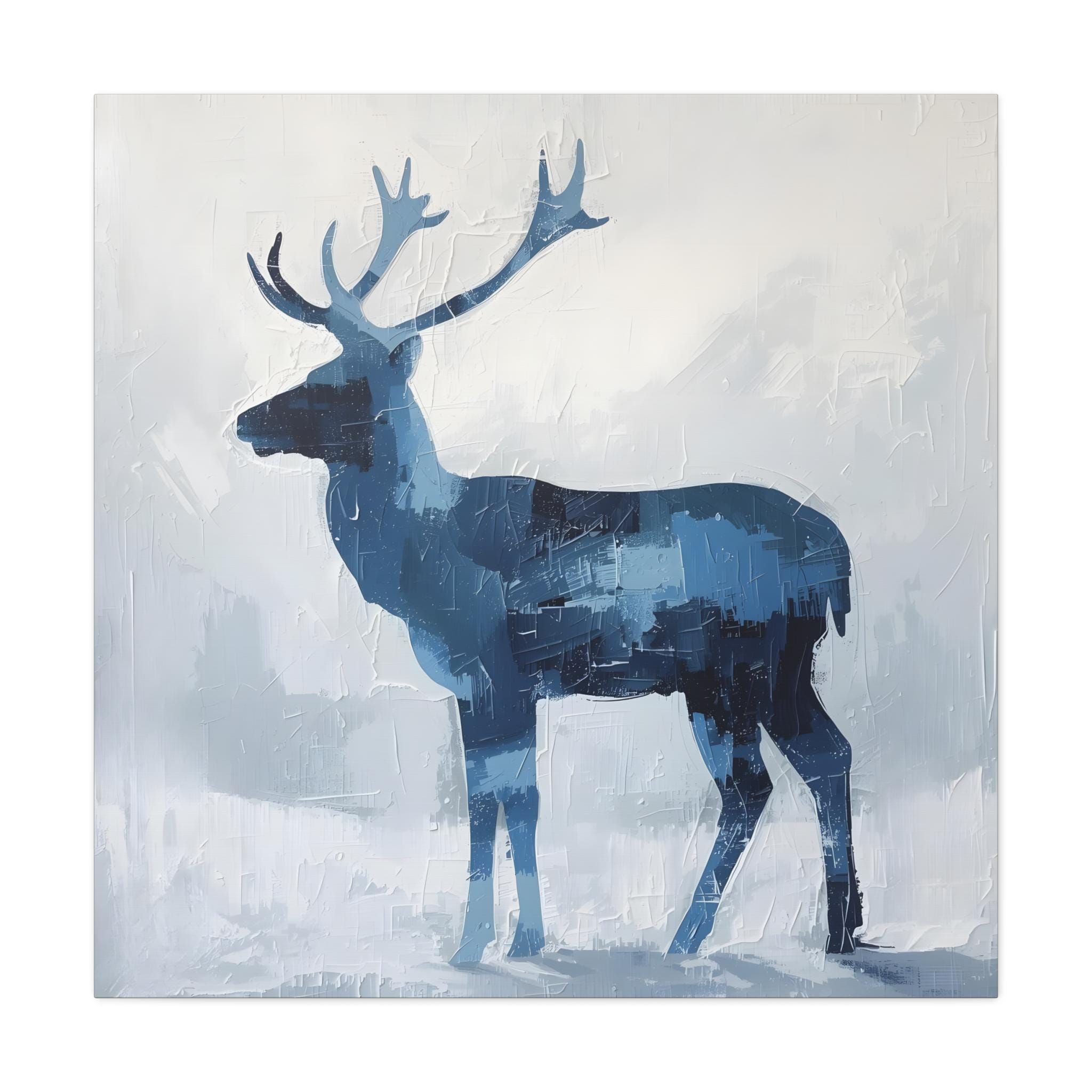 Blue Reindeer Canvas: Abstract Winter Decor
