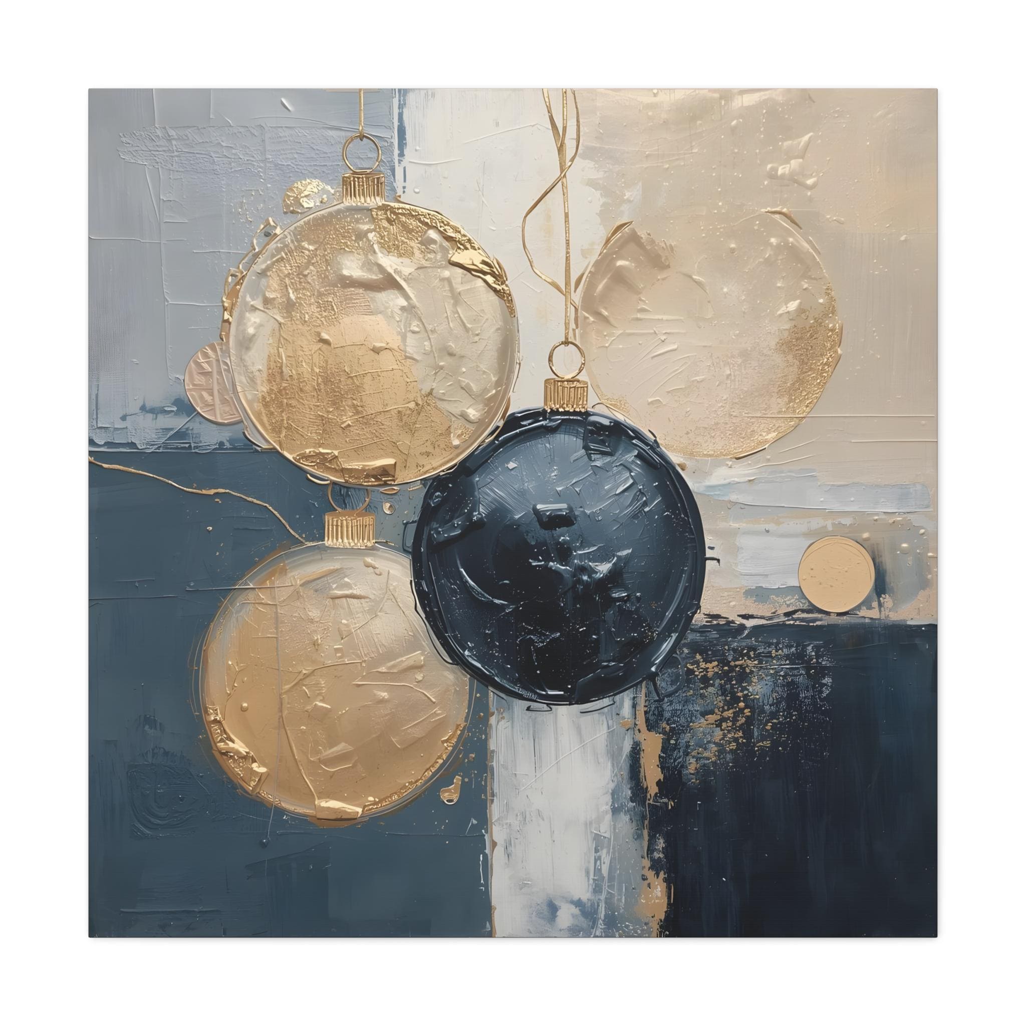 Abstract Gold and Navy Ornaments Canvas: Modern Holiday Decor | Ready to Hang - Gallery-Wrapped Canvas Wall Art Physical Print