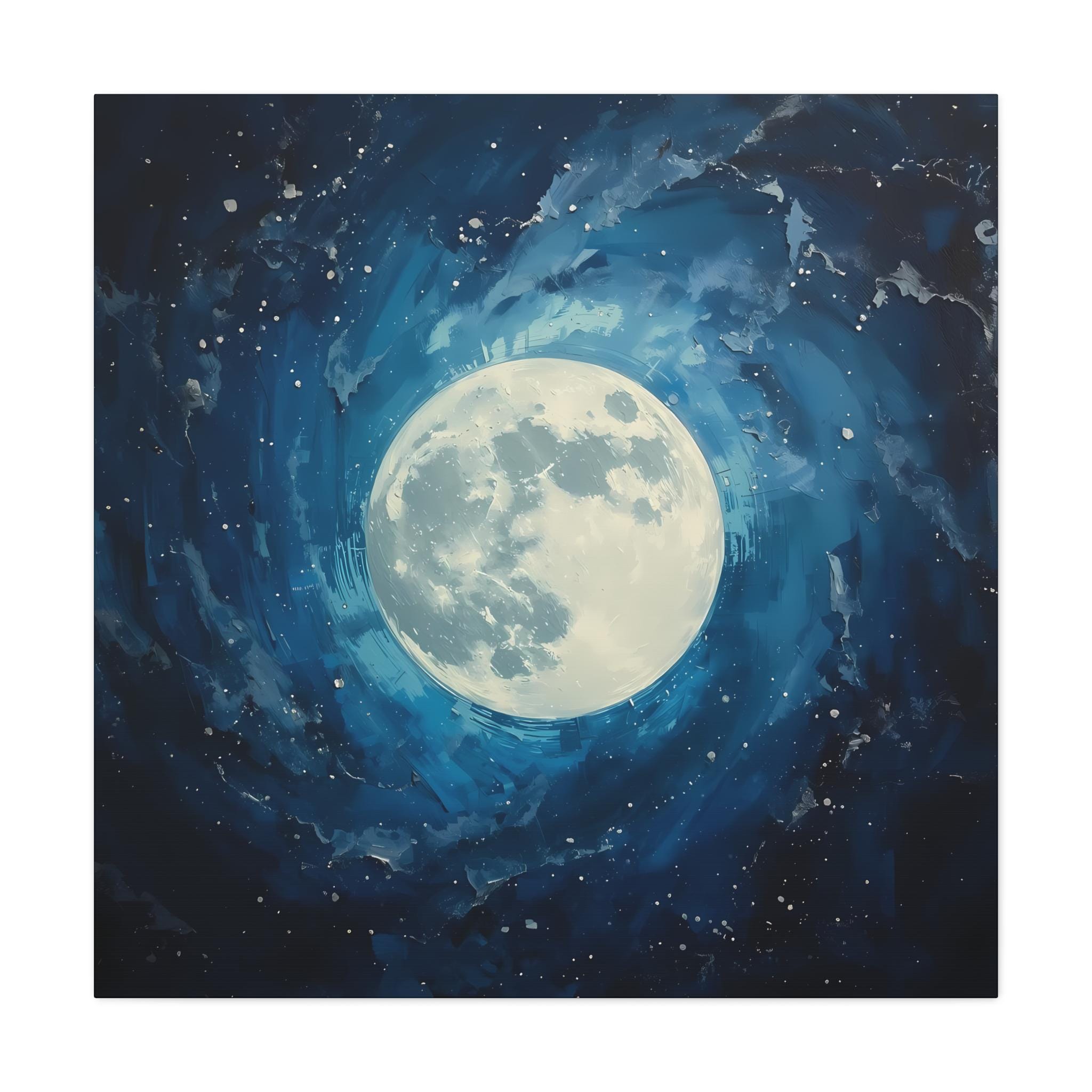Moonlit Night Sky Canvas Art: Celestial Bedroom Wall Decor