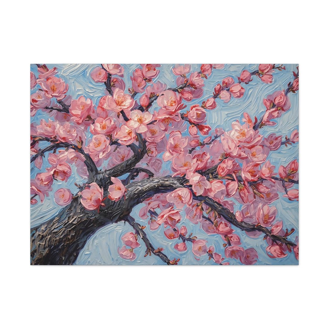 Pink Cherry Blossom Painting Canvas | Impressionist Floral Wall Art ...