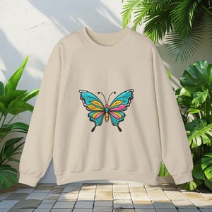 Butterfly Pattern Crewneck Sweatshirt: Unisex Cotton-Blend Pullover