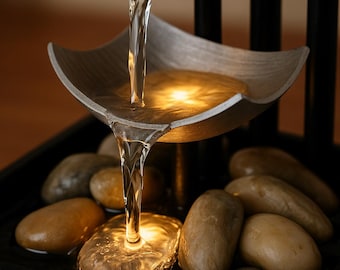 Fontana LED Zen per interni – Cascata decorativa USB con pietre naturali per soggiorno, ufficio o camera da letto