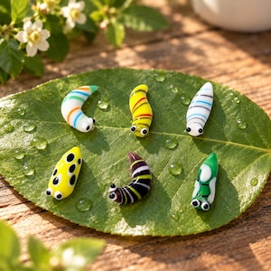 Glass Caterpillar Figurines, Handmade Mini Glass Animals, Colorful Tiny Insect Decor, Cute Desk Ornament, Nature Lover Gift