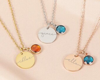 Personalized Mom & Baby Birthstone Necklace - Name Engraving, Unique Christmas Gift for New Mom, Name Necklace