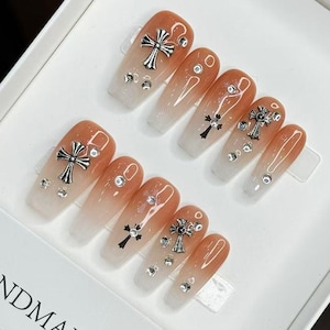 Gradient Chrome Hearts nails/ hand made Press on Nails/Faux Acrylic Nails/ Gel Nails/Press on Nails