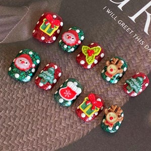 Cartoon snowman deer Christmas nails/ hand made Press on Nails/Faux Acrylic Nails/ Gel Nails/Press on Nails
