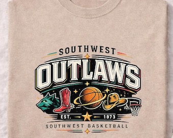 Southwest Outlaws Basketball Shirt, Vintage Western Basketball Tee, Cowboy Sports Graphic T-Shirt, Retro Southwest Hoops Unisex Tee