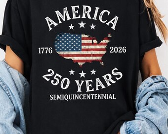 American Semiquincentennial Shirt, USA Flag Map Graphic Tee, 250 Years America