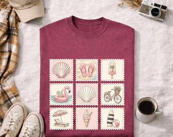 Vintage Beach Summer Vacation Shirt, Beachy Tee, Vintage Stamp Shirt for Women, Sea Lovers Shirt, Cute Summer Clothes, Coastal Beach Apparel