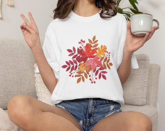 Vintage Autumn Leaves Watercolor T-Shirt | Fall Floral Maple Leaf Clipart