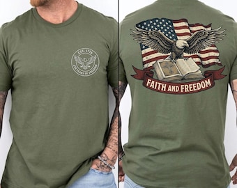 Christian American Flag Tee, Faith And Freedom Shirt, Eagle Bible Cross Graphic, 250 Years Of Freedom, Patriotic Veteran Gift