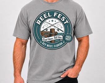 Reel Fest Key West Florida Fishing Shirt, Cast Lines Tell Lies Tee, Funny Fisherman Gift, Fishing Trip Vacation T-Shirt, Angler Graphic Tee