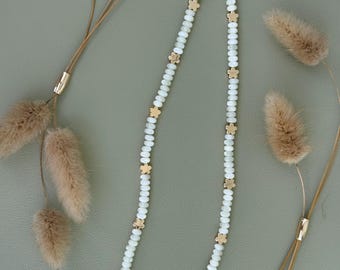 Natural Mother of Pearl Necklace with 14k Gold-Plated Clover Accents