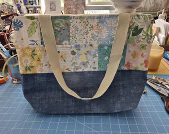 Duża torba typu tote z patchworku: bawełniana torba na zakupy z kwiatowym wzorem, torba na projekty
