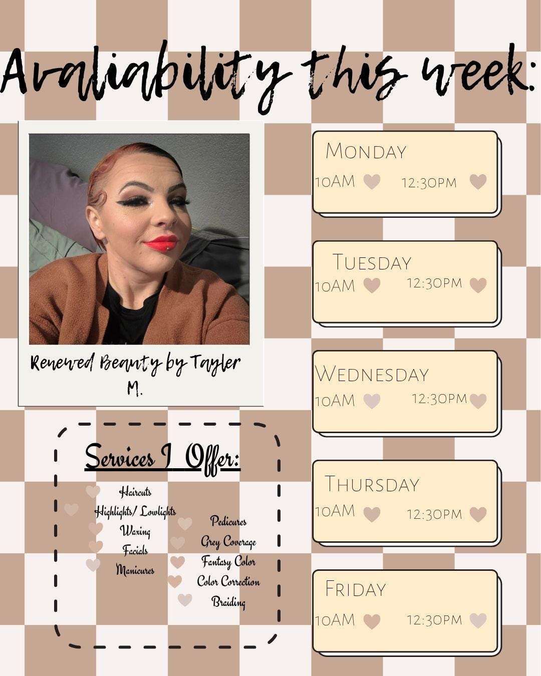 Beauty Availability Template | Instagram Schedule Post, Boho Chic ...