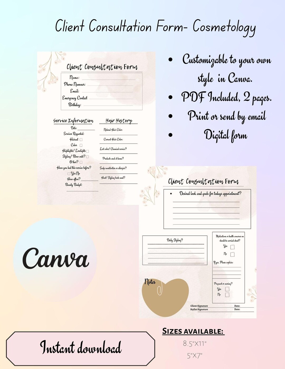 Beauty Client Consultation Form | Cosmetology, Hair Stylist (printable ...