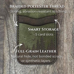 Handmade Full Grain Vegetable Tanned Leather Wallet with Laser Engraved Forest Design image 5