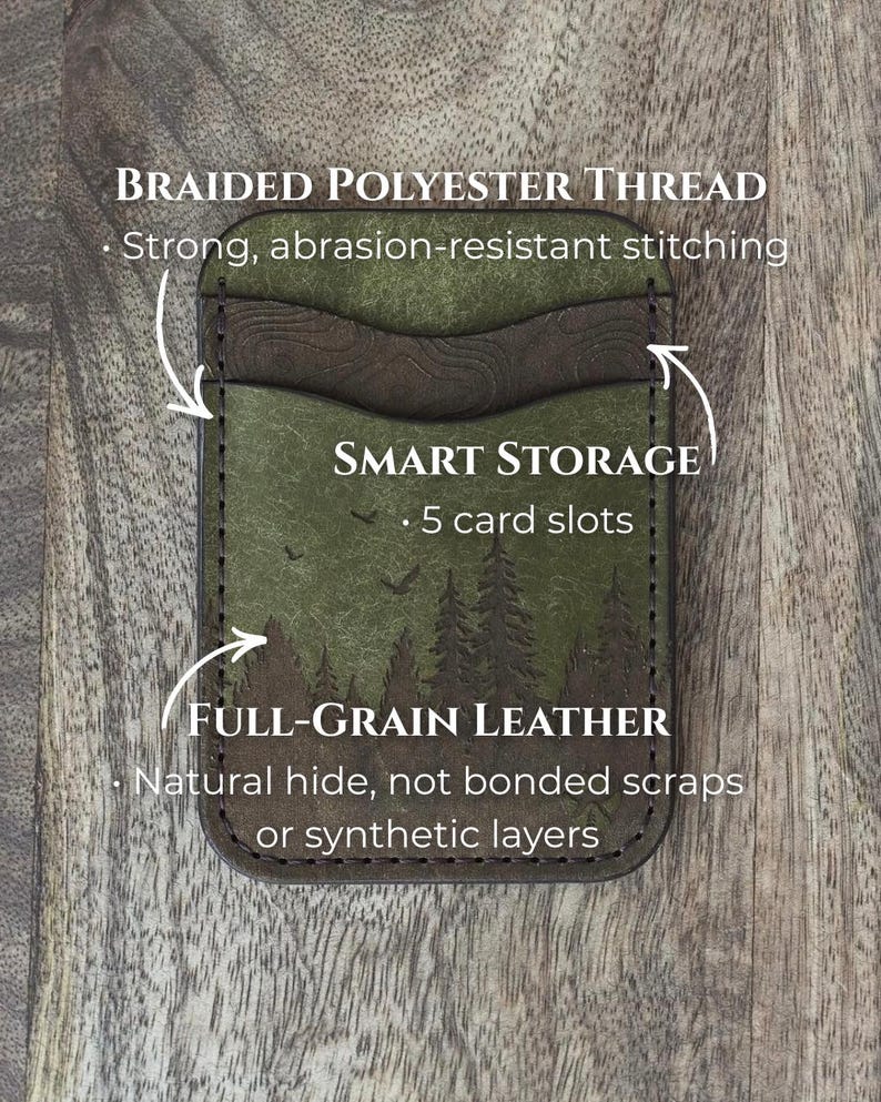 Handmade Full Grain Vegetable Tanned Leather Wallet with Laser Engraved Forest Design image 5