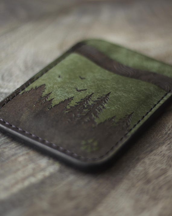 Handmade Full Grain Vegetable Tanned Leather Wallet with Laser Engraved Forest Design