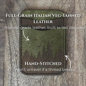 Handmade Full Grain Vegetable Tanned Leather Wallet with Laser Engraved Forest Design image 3